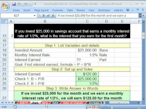 Excel Busn Matematik 26: Bölümü'nde Yüzde Formül Çözmek