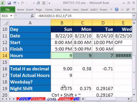 Excel Sihir Numarası 718: Hesaplamak Saat Çalıştı (Gün Veya Gece Vardiyası) Ve Öğle Yemeği Çıkarma Resim 1