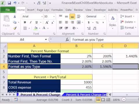 Excel Finans Sınıfını 05: Yüzde, Yüzde Değiştirmek / Artırma / Azaltma Yüzde Sayı Biçimlendirmesi Resim 1