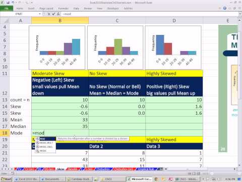 Excel 2010 İstatistik #33: Eğriltme İşlevi, Eğriltme Ve Medyan Ve Modu Demek Arasındaki İlişkiyi Resim 1