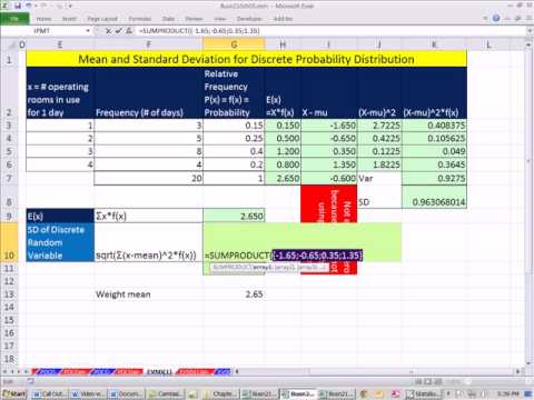 Excel 2010 İstatistik 47: Ayrık Olasılık Ortalama Ve Standart Sapma Resim 1