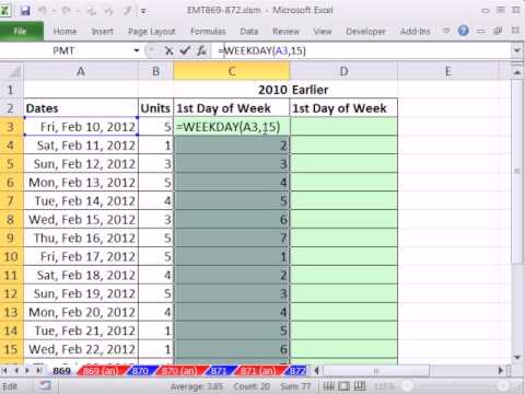 Excel Sihir Numarası 869: Formülü Hesapla Hafta 2010 Ve 2003 Formül Hafta İçi İşlevinin İlk Gün Resim 1