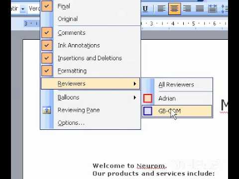 Microsoft Office Word 2003 İnceleme Öğelerin Belirli Bir Reviewerreject Değişiklik Silmek Yorum Tarafından Oluşturulan