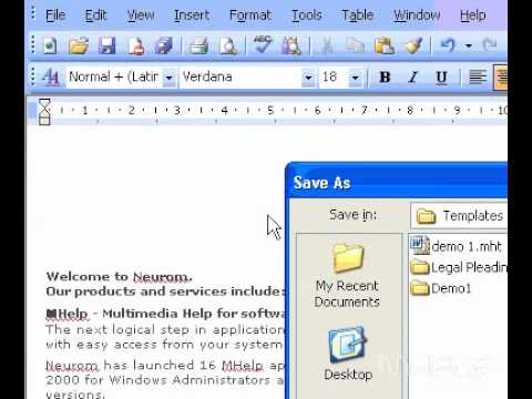 Microsoft Office Word 2003 Kaydetmek Bir Word Belgesini Web Sayfası Veya Çerçeve Sayfası Olarak