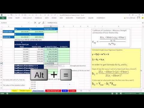 Excel 2013 İstatistiksel Analiz #62: Eğim Ve İçin Regresyon Çizgisinin Kesme Noktası Hesaplamak Resim 1