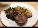Biftek Ve Baharatlı Patates Dolması Tarifi: Biftek, Doldurulmuş Patates Ve Collard Yeşillik Nasıl Servis