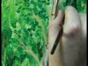 Manzara Yağlı Boya : Yağlı Boya Manzara Ön Plan Ağaç Yaprakları Ekleyerek  Resim 4