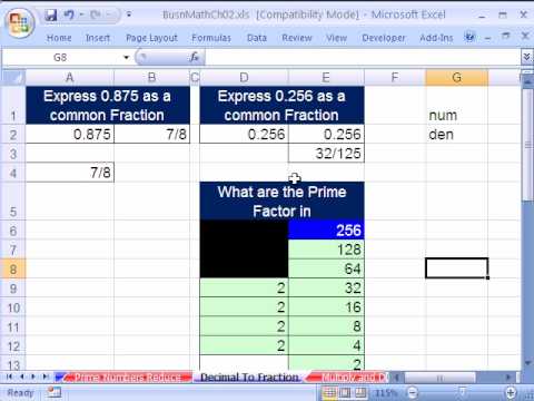 Excel Busn Matematik 18: Ondalık Kesir İçine