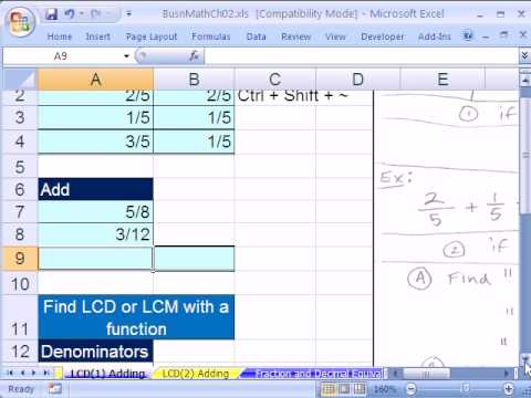 Excel Busn Matematik 20: Ekleme Ve Kesirleri Çıkarma