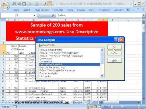 Excel Ve İstatistik 43: Veri Çözümleme Eklentisi Tanımlayıcı İstatistik