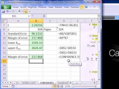 Excel 2010 Önizleme #7: T-Dağılımının Güven Güven Aralıkları. T İşlevi