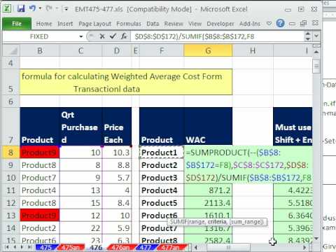 Excel Sihir Numarası 476: İçin Ağırlıklı Ortalama Maliyet İşlem Verilerinden Topla İşlevi Resim 1