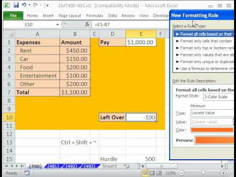 Excel Sihir Numarası 490: Koşullu Biçim İçin Bütçe Az 500 $. Resim 1