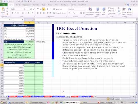 Excel Finans Sınıfını 73: Yatırım Kriterleri: İç Verim Oranını Dönüş İç_Verim_Oranı İşlevi Özet Grafik Resim 1