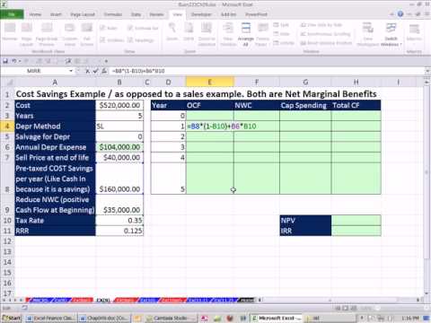 Excel Finans Sınıfını 87: Maliyet Tasarrufu Örnek Tahmin Nakit Akışları İçin Nbd Hesaplaması Resim 1