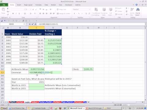 Excel Finans Sınıfını 97: Geometrik Ortalama Ve Aritmetik Ortalama Gelecekteki Döner Tahmin Etmek İçin Kullanma Resim 1