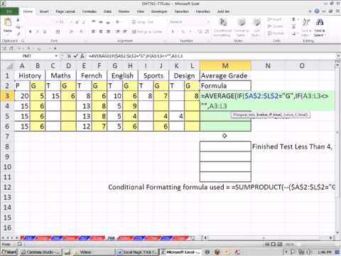 Excel Sihir Numarası 768: Gradebook Ortalama W Ölçütleri Ve Koşullu Format 4 Testleri Alınan Az