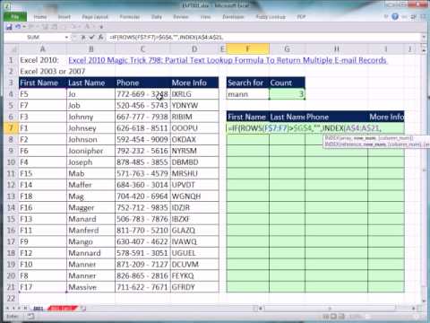 Excel 2007 Veya 2003 Sihir Numarası 801: Birden Çok Kayıt Döndürmek İçin Kısmi Metin Arama Formülü