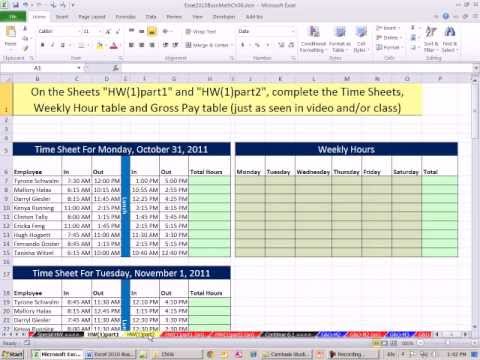 Excel 2010 İş Matematik 44: Bordro Zaman Çizelgeleri, Eğer İçin Fazla Mesai Çalışması Ve Hesaplamalar Brüt Ödeme