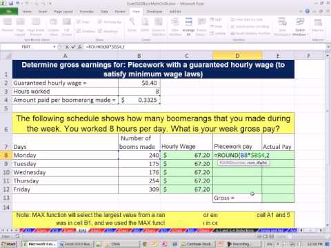 Excel 2010 İş Matematik 49: Parça Başı İş İle A Garantili Saat Ücreti, Max İşlevi Resim 1