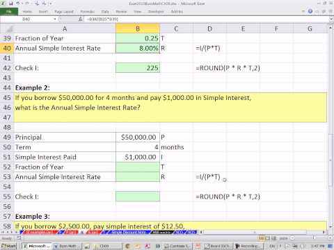 Excel 2010 İş Matematik 77: Basit Faiz Oranı İçin Çözmek