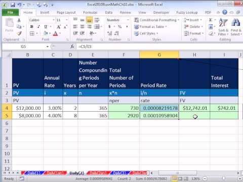 Excel 2010 İş Matematik 82: Faiz Ve Banka Günlük Faiz Hesapları İçin Gelecekteki Değer Hesaplama Resim 1