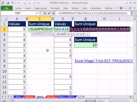Excel Sihir Numarası 851: Formüle Sütundaki Benzersiz Değerleri Toplama