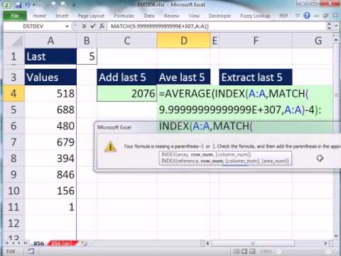 Excel Sihir Numarası 856: 5 Değerleri Sütun Son: Formüller Ekleme, Ortalama Ve Veri Ayıklamak İçin