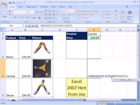 Excel Magic Trick 882: Excel 2007 Bitmap Resim Arama Resim Dizin Ve Maç İşlevleri