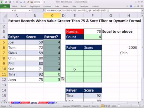 Excel Sihir Numarası 893: Özü Ve Otelde 75 Büyük Değer Kayıt Sıralama: Filtre Veya Formül Resim 1