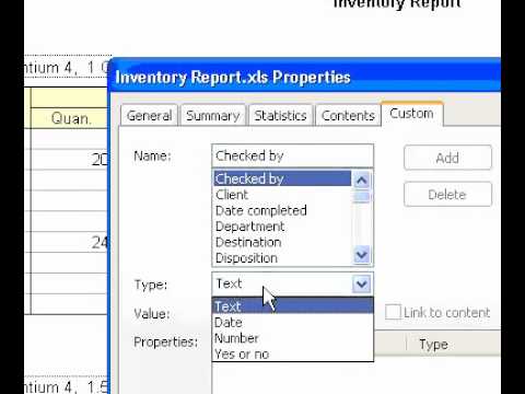Etkin Çalışma Kitabı İçin Özel Dosya Özellikleri Oluşturma Microsoft Office Excel 2003