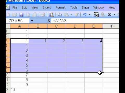 Microsoft Office Excel 2003 Oluşturmak Bir Çarpım Tablosu Resim 1