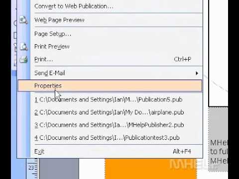 Microsoft Office Publisher 2003 Profili Dosya Özellikleri Geçerli Belgedeki