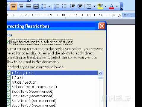 Microsoft Office Word 2003 Kısıtlamak Bir Belgenin Biçimlendirmesini