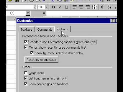 Microsoft Office Excel 2000 Karıştırma Menüler