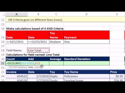 Highline Excel 2013 Sınıf Video 12: Ve Ve Veya Ölçüt Hesaplamaları: Dsum, Dcount Gibi D İşlevleri